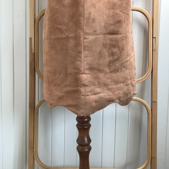 Finders Keepers | Size 12 | Faux Suede Tan Dress Exposed Back Scallop Hem Zip - Picture 7 of 11